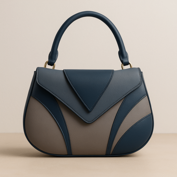 Navy & Taupe Crescent Leather Handbag – Modern Yet Minimalist