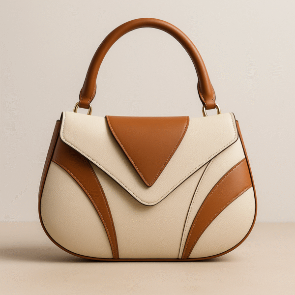Cream & Cognac Leather Crescent Handbag – Elegant Modern Purse